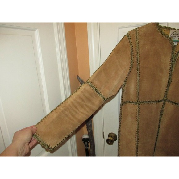 Linea by Louis Dell'Olio Brown 100% Suede Leather Patchwork Boho Jacket Top S - Picture 3 of 12